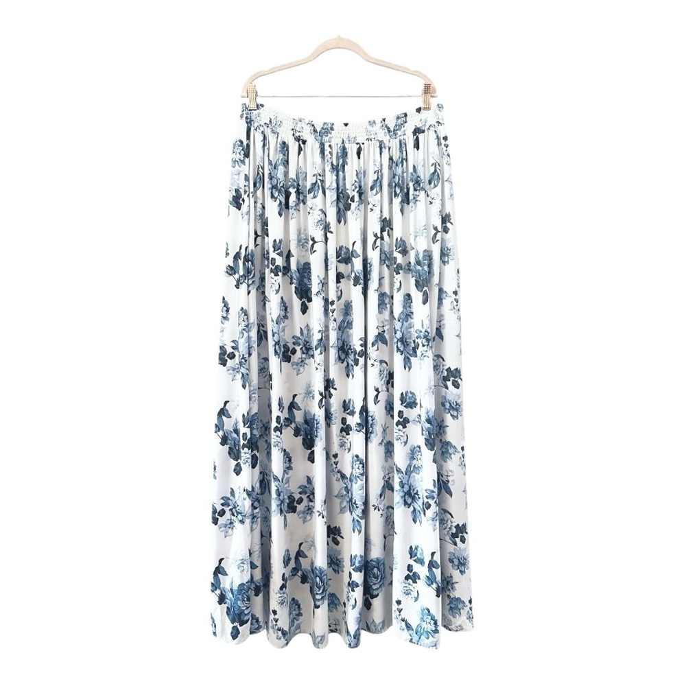 Rose Floral Maxi Skirt Blue White Cottagecore Boho XXL - Picture 4 of 7